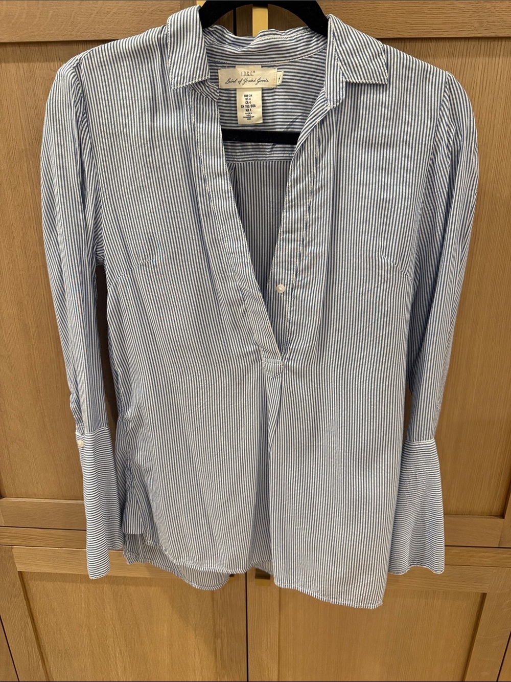 H&M Blue and White Striped Button-Front Blouse
